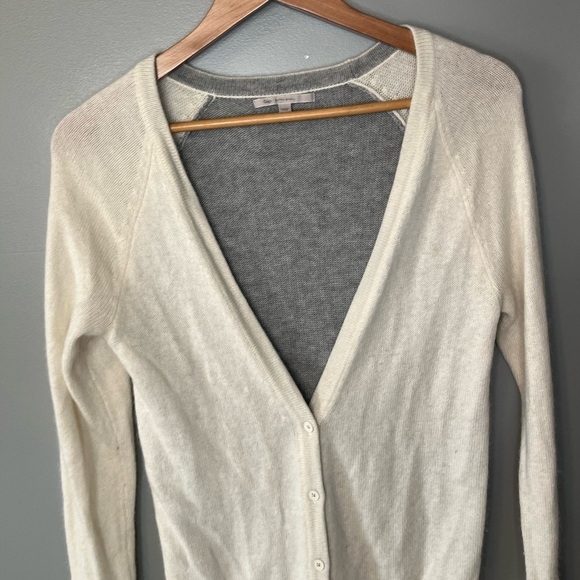 GAP Angora Rabbit Hair Wool Blend Oatmeal Heather Grey Colorblock Cardigan - Picture 3 of 11